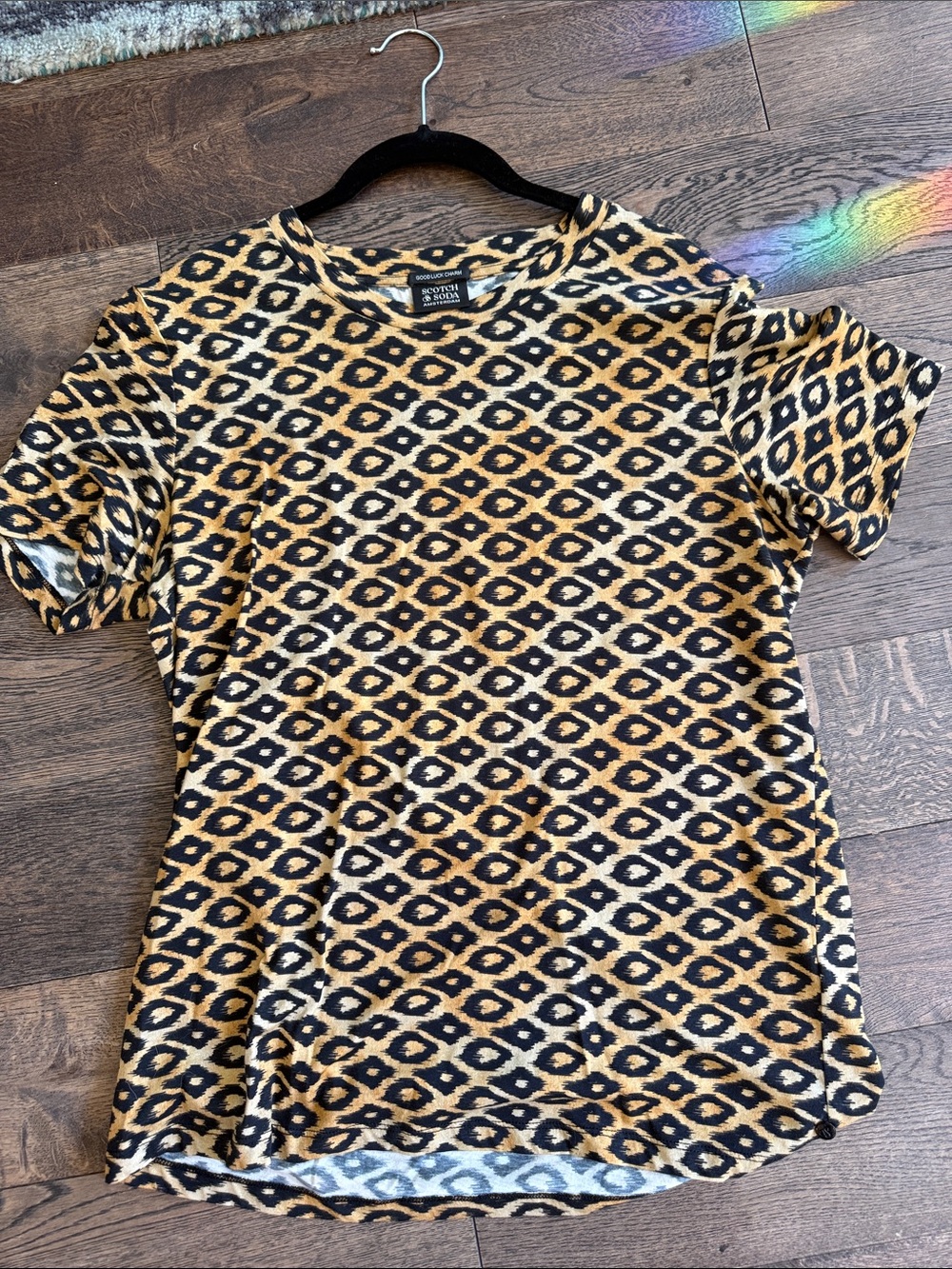 Scotch & Soda Mustard and Black Geometric Short Sleeve Top